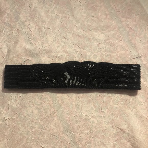 Vintage Black Beaded Dress Belt with Plastic Beads & Sequins with Hook Closure - Picture 10 of 14